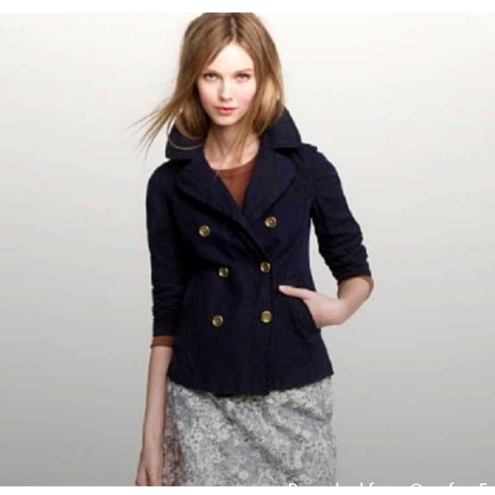 Women's J. Crew Indigo Dark Denim Pea Coat Double Breasted Blazer Blue Size 6